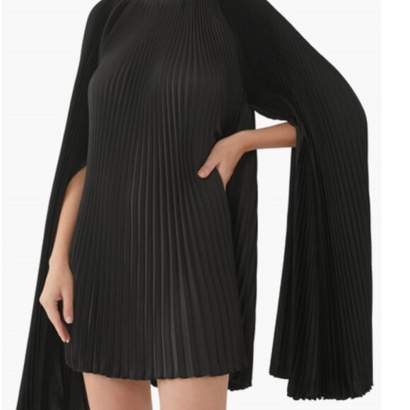 L'idee Palais Mini Dress Noir Designer Lidee Pleated Size (US) 4, 6, 8, 10 - Picture 2 of 5